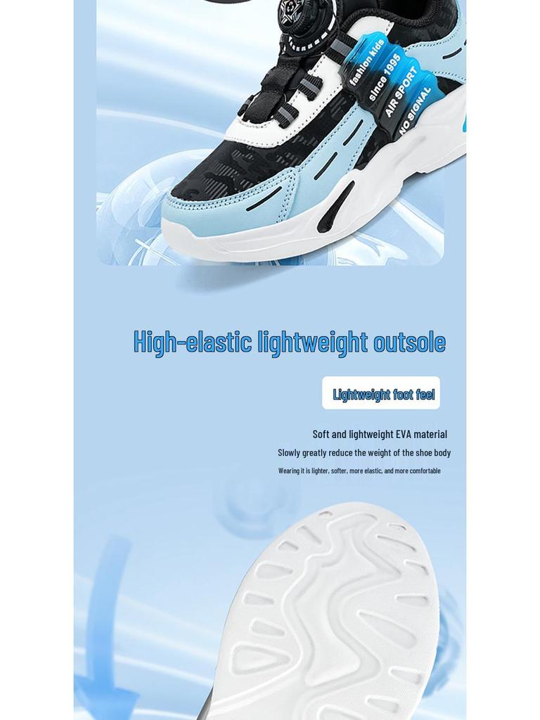 Boys' and Girls' 2025 New Style Waterproof Leather Running Sneakers with Rotating Button