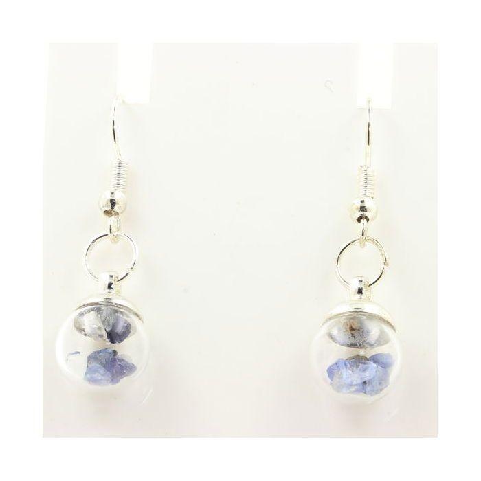 Pierres et Minéraux. Boucles d'oreille cristal de Benitoite. Modèle 10 mm.