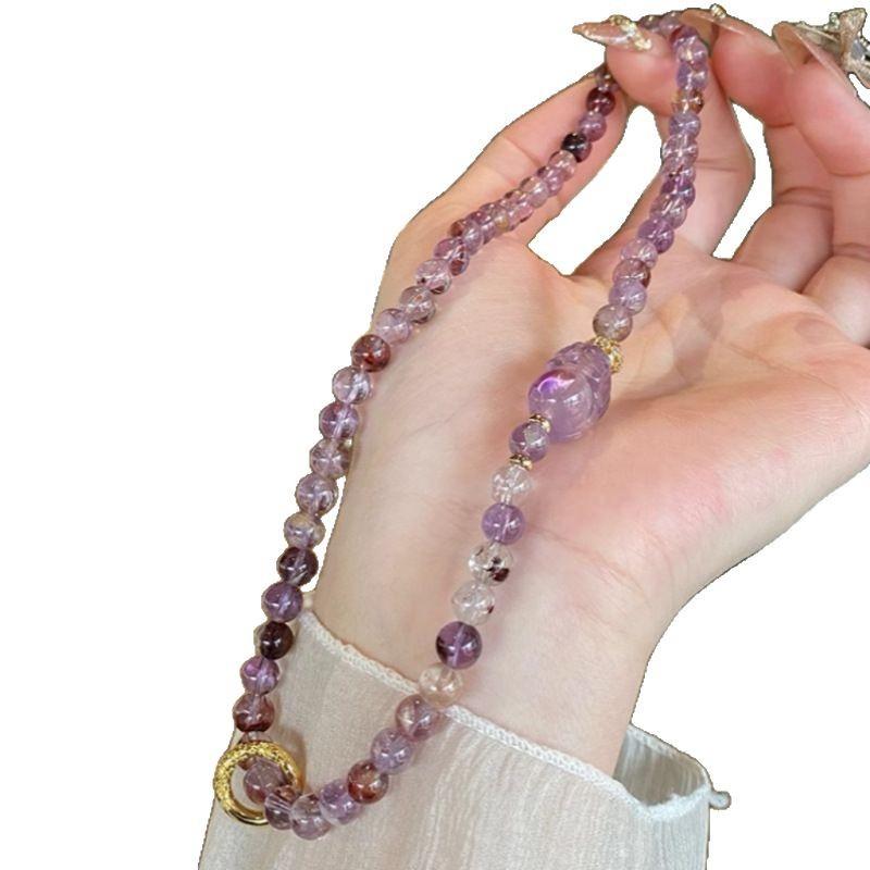 Natural Purple Phantom Quartz Bracelet, Double-Layered, New Chinese Style, Ametrine Pixiu Bracelet for Women, Light Luxury, Niche, Versatile
