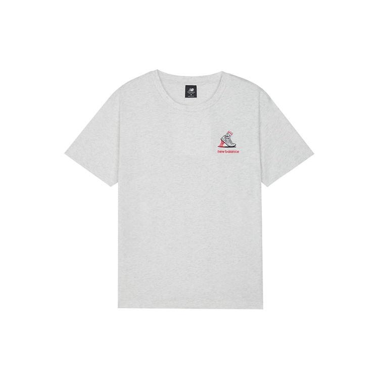 New Balance Logo Embroidered Round Neck Short Sleeve Gray T-Shirt Men s AMT13573-SAH L