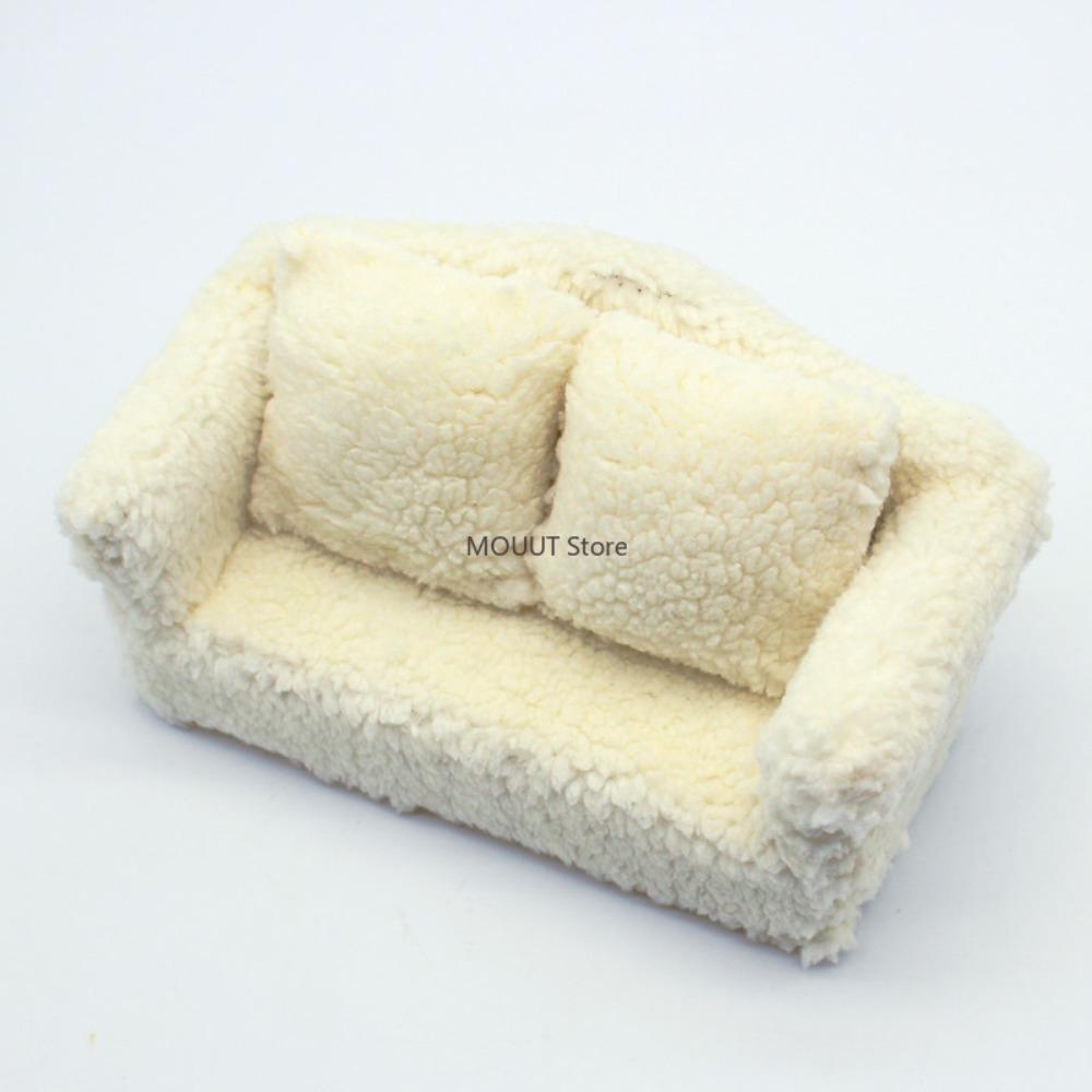Dollhouse Plush Single Sofa with Cushions Mini Sofa Living Room Miniature Furniture Model Home Decor Doll Accessories-Miniatures