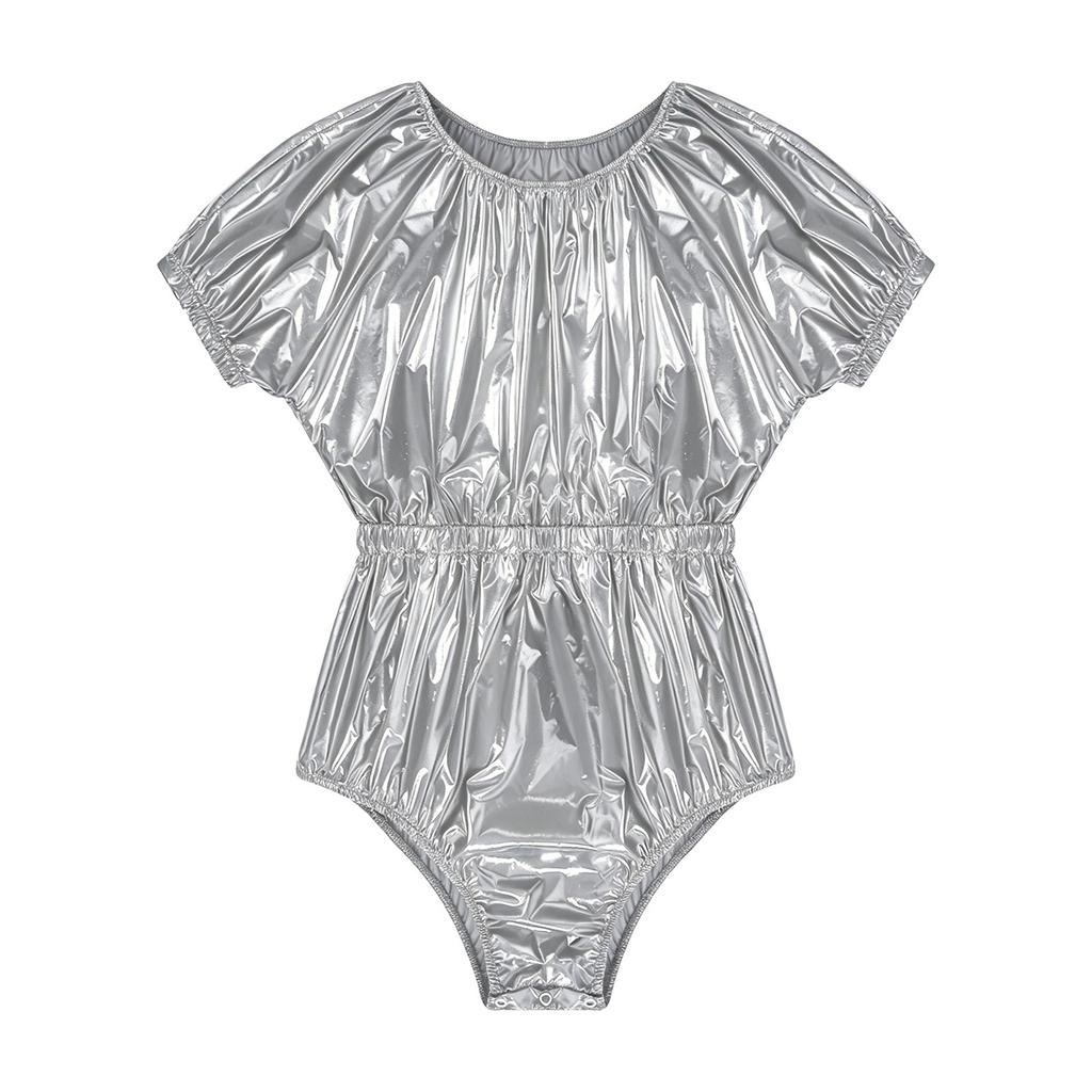 Mens Waterproof Diaper Cover Jumpsuit Buttoned Crotch Short Sleeve Leakproof Bodysuit Adaptive Swimwear