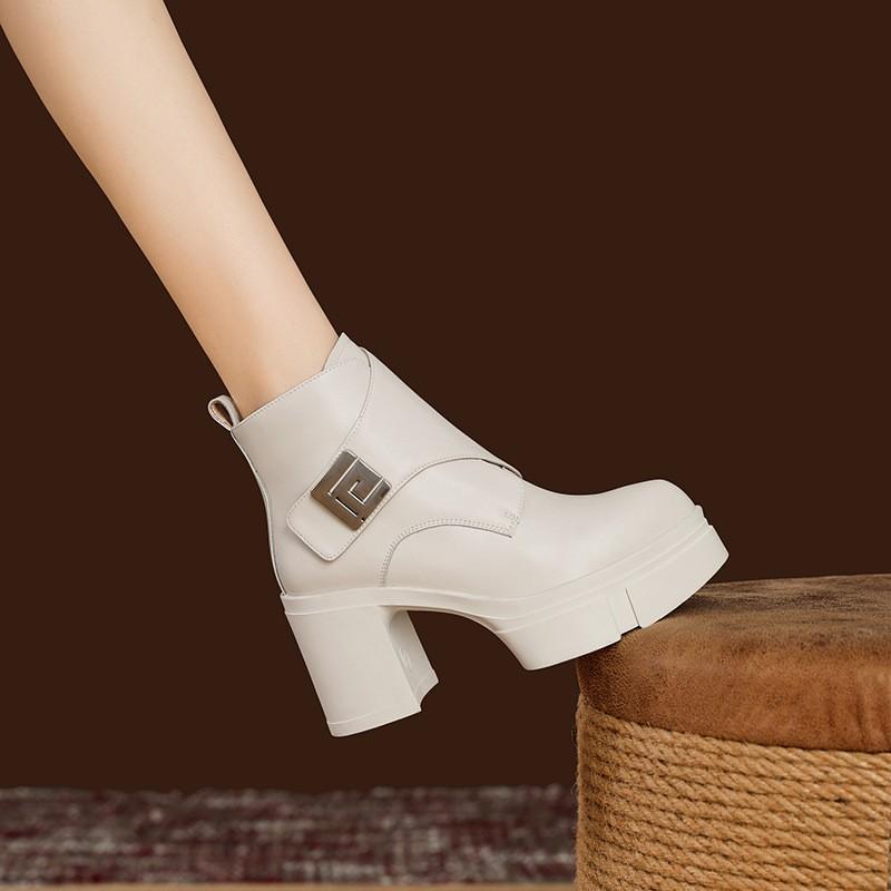 Womens Ankle Boots 9CM Ultra High Heel Platform Round Toe Chunky British Style Fashion Winter
