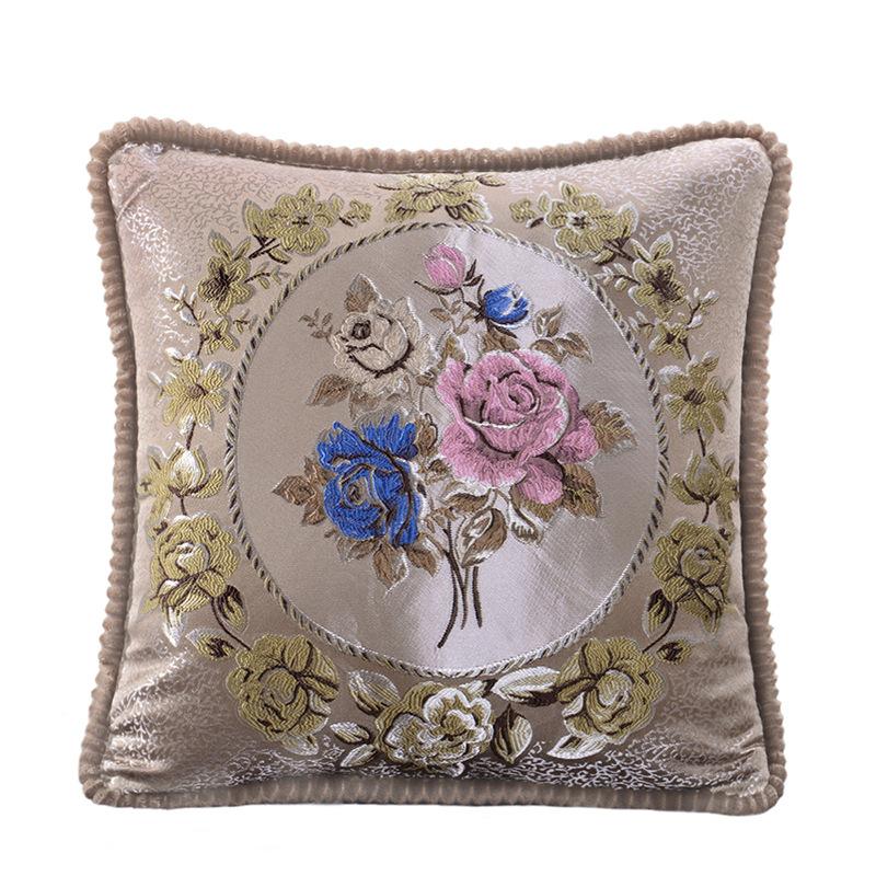 Autumn and Winter Home European Jacquard Pillow Cover with Flower Pattern Sofa Cushion Soft Package Headrest Hug Pillow Cover (No Pillow Core)