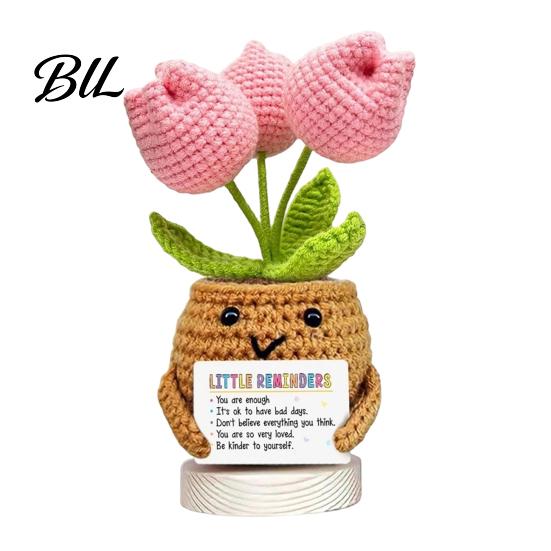 Never Fading Flower Positive Crochet Tulip Wildflower Thank You Gifts for Women Mom Friends Handmade Floral Keepsake Potted Doll with Card Emotional
