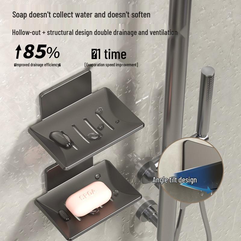 Gun Gray Wall-Mounted Soap Dish: Space-Saving, Drain-Ready, Punch-Free Aluminum Storage Rack for Bathroom