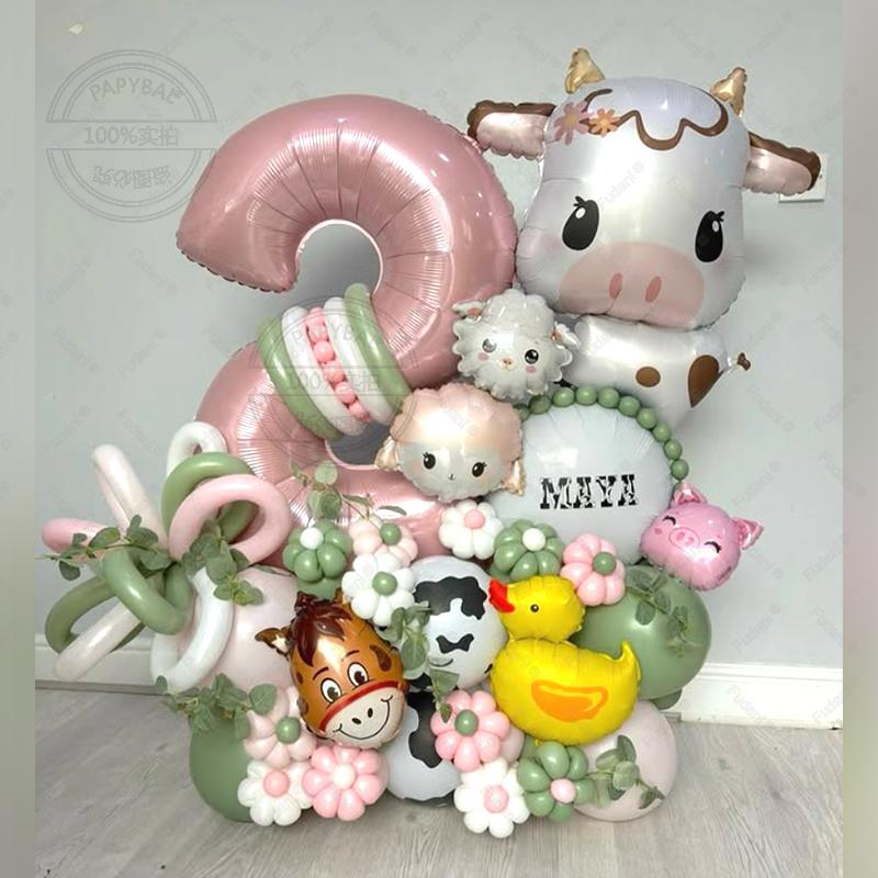 61pcs Farm Animal Balloon Cow Balloon Column 32inch 1-9th Kids Farm Animal Birthday Party Decoration Supplies Kids Favorite