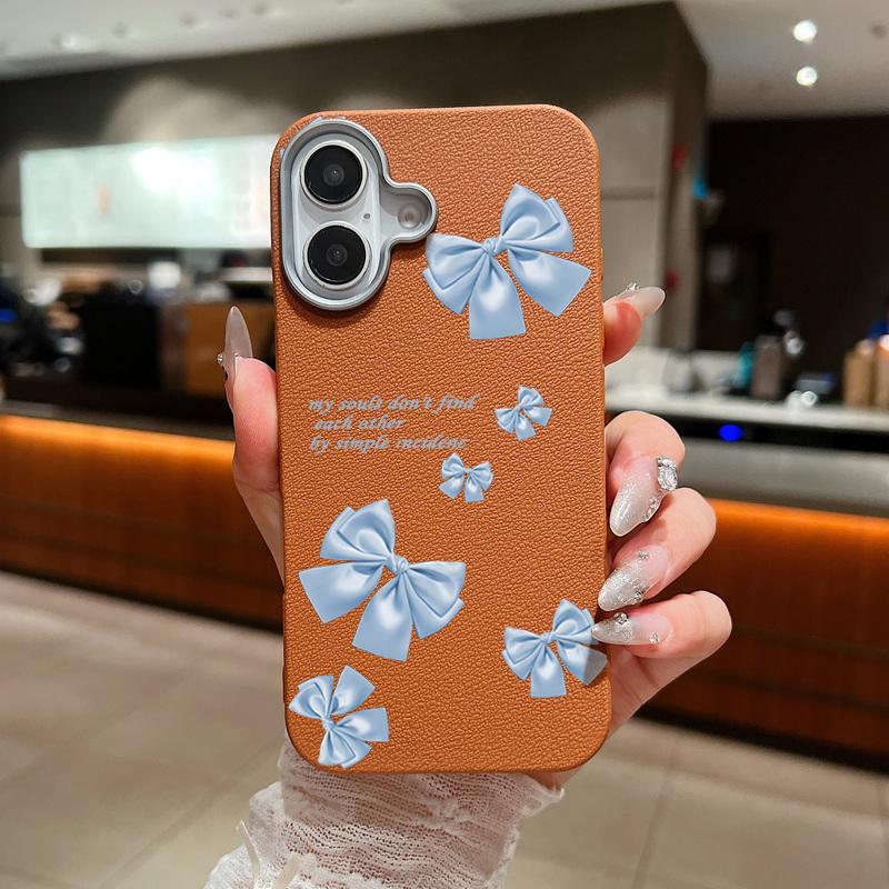 Plain Color Bowknot Patterned Phone Case for iPhone 16 Pro 15 14 Plus 13 12 Pro Max 11 Shockproof Leather Texture Soft Tpu Slim Matte Case Cover