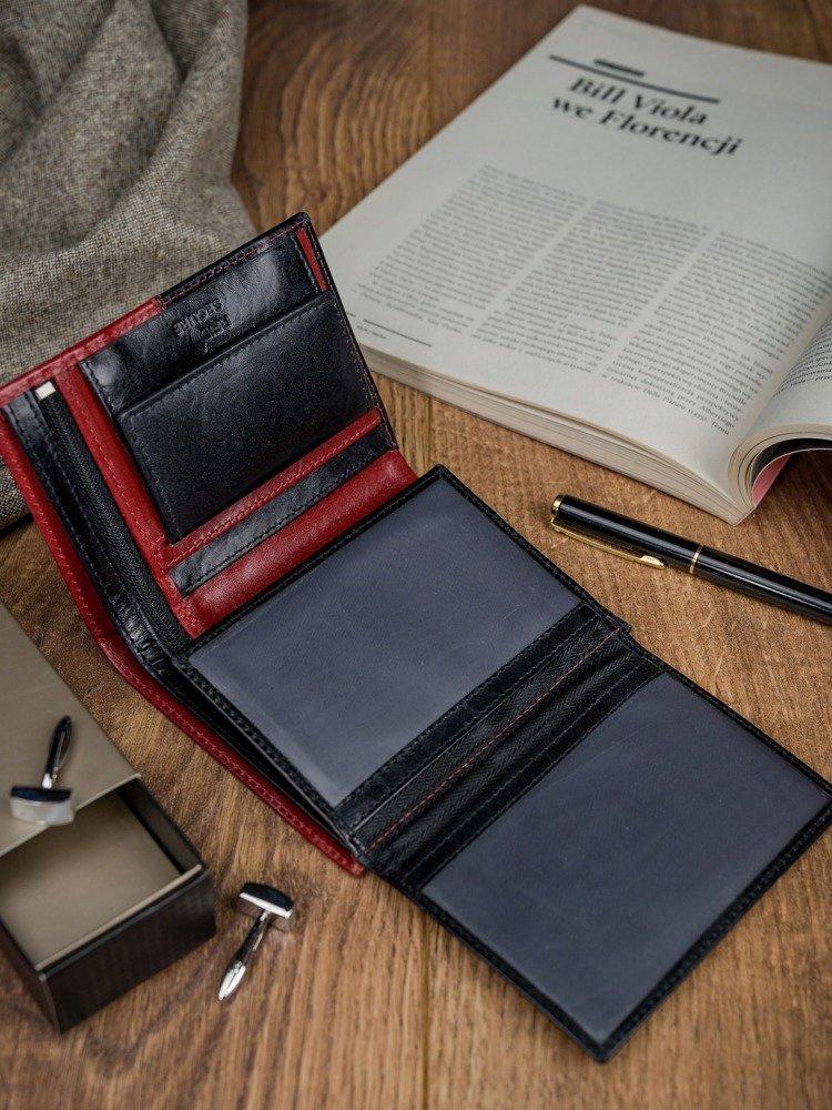 Carteira masculina vertical de couro, feita de couro natural bicolor - Rovicky