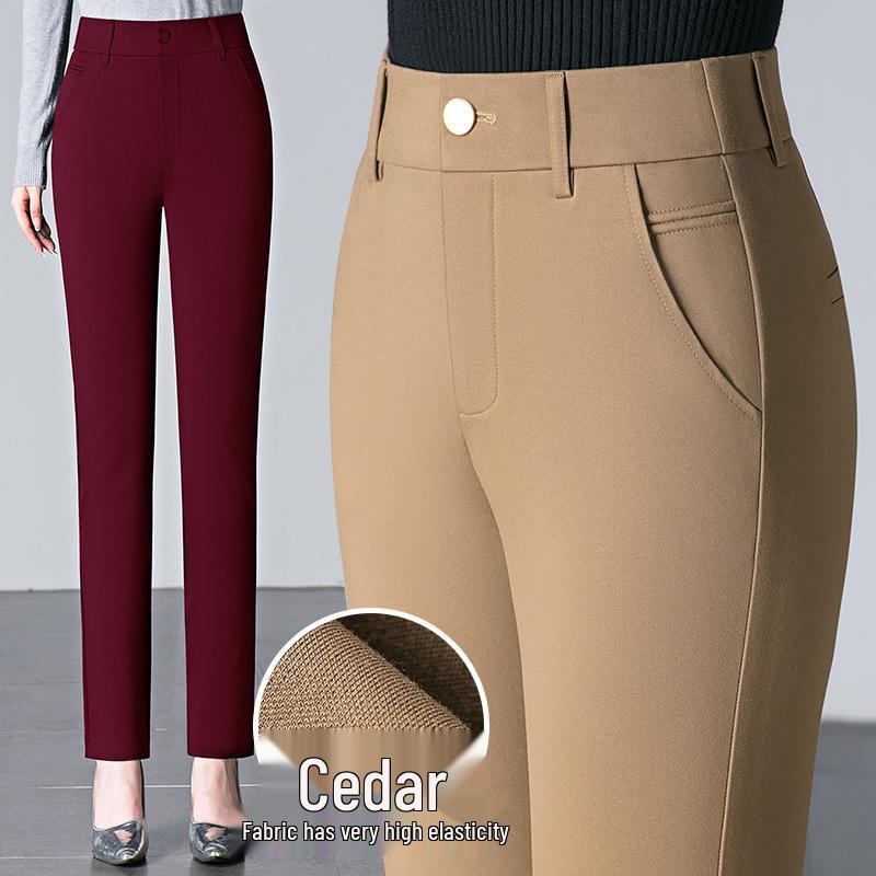 High Waist Straight Leg Casual Pants for Women - Spring 2025 Slimming, Plus Size, Elastic, Long Trousers for Middle-Aged Moms