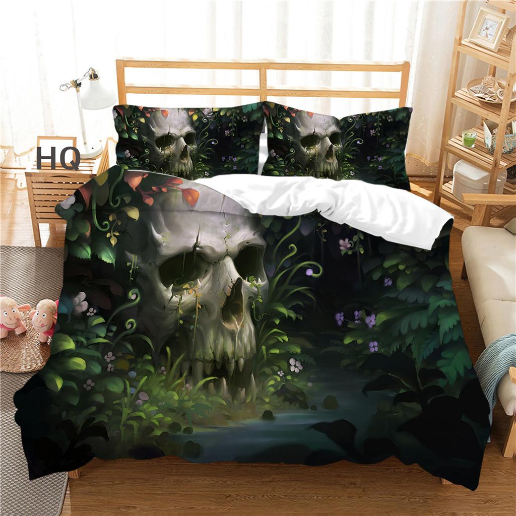 3D Digital Printed Bedding Set, Black Skull Head Series Bedding Cover, Pillowcase, Duvet Cover, AU240 * 270, Extra Large Home Decoration