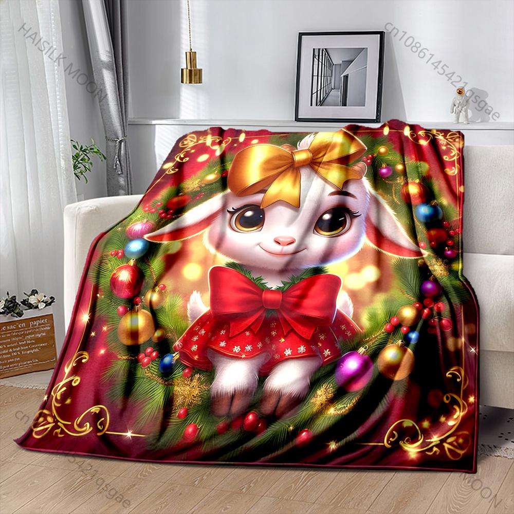 Festive Wreath with Golden Accents Pattern Blanket Flannel Material Soft Warm for All Seasons, Home Outdoor Camping Picnics RV