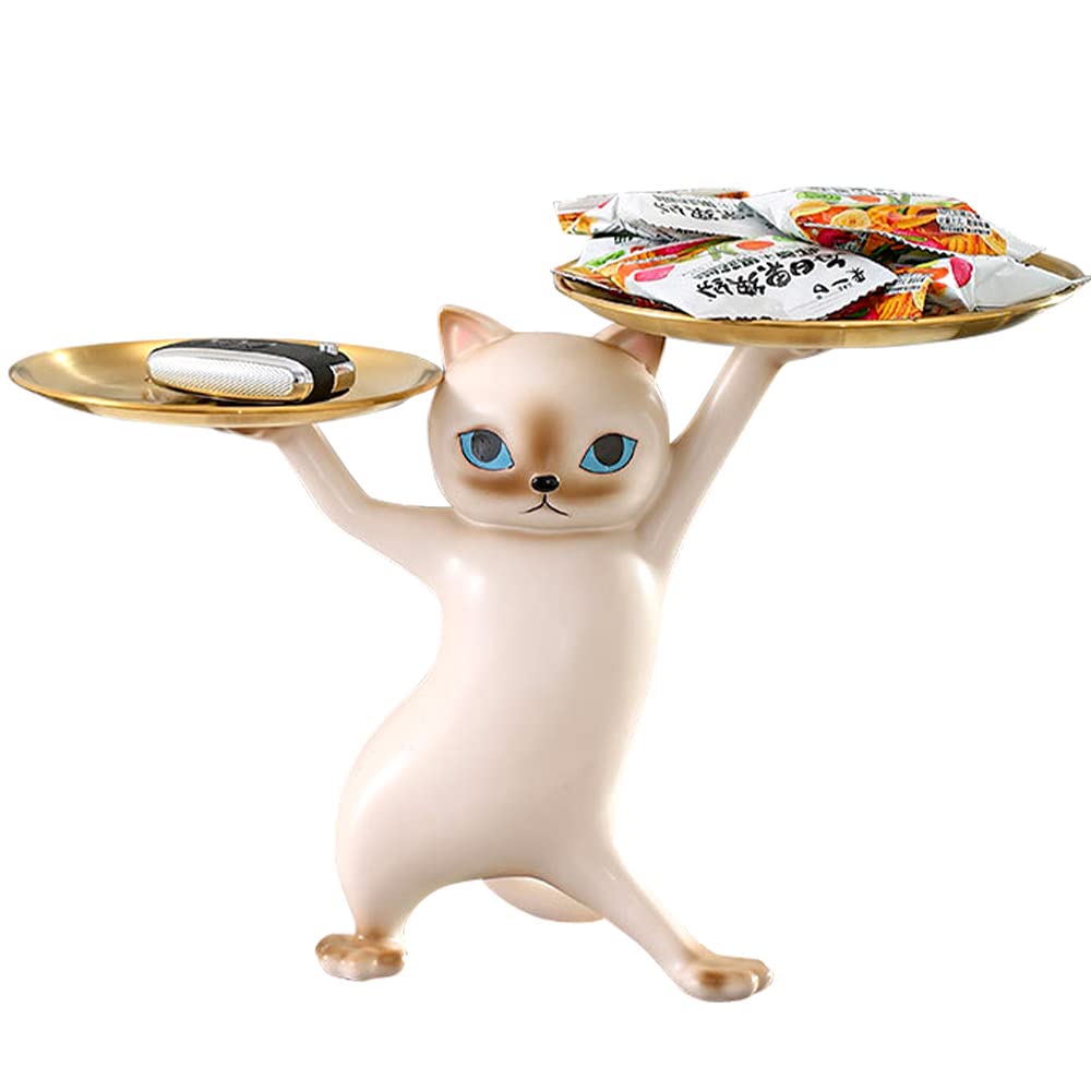 moin moin Figurine Ornament Cat Holding Small Items Width 36 x Height 25 x Depth 17cm / Interior Decor Small Plate Trinket Dish Cute Cat Siamese Cat B