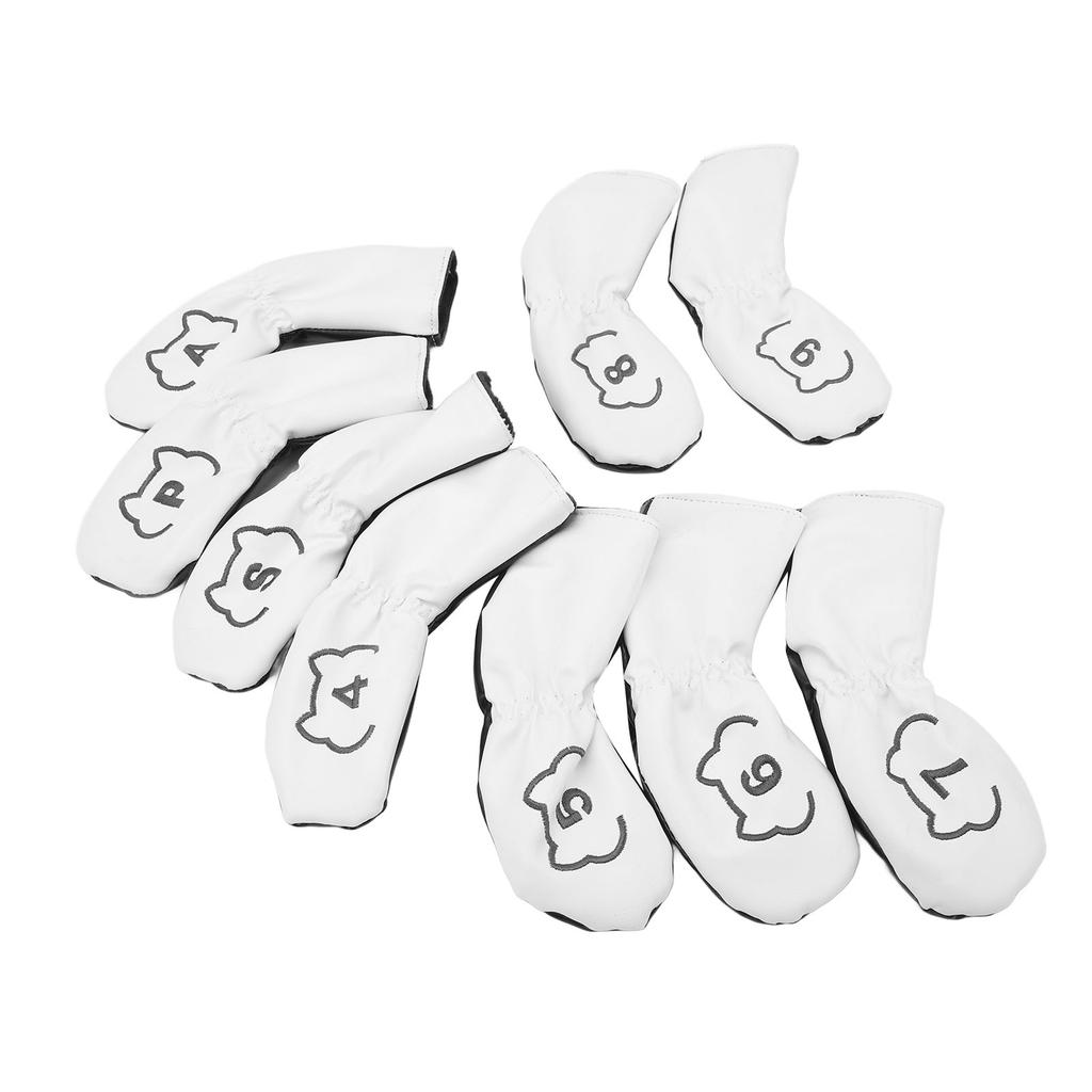 9PCS Golf Club Head Cover PU Waterproof Double Sided Embroidery Protective Golf Head Cover for Training Black and White