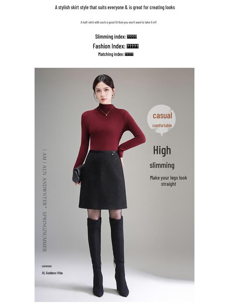 Gonna A-line in Tweed con Paillettes a Vita Alta Autunno/Inverno 2025