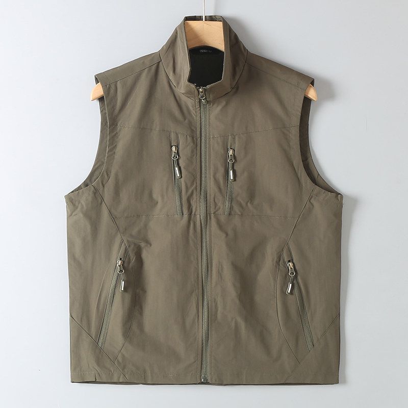 Trade Export Tail Goods Spring and Autumn Men's Multi-pockets Design Quick-Drying Breathable Stand Collar Casual All-matching Sleeveless Vest Vest