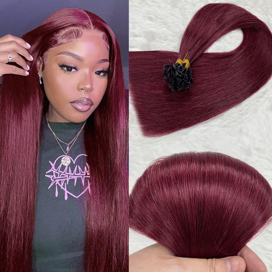 100 Percent Human Hair Flat Tip Extensions Straight Keratin Capsule Hairpieces