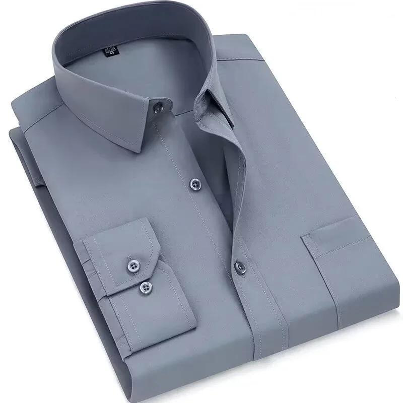 Striped Plaid Checked Men's Business Casual Shirts Regular Fit Long Sleeve White Blue Cotton Social Work Dress Shirts KOACUS