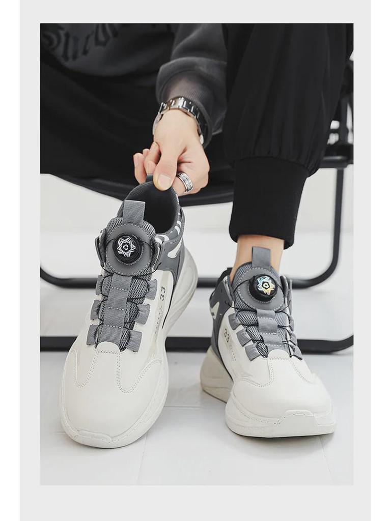 Men's Spring High-Top Casual Dad Sneakers - Trendy Thick-Soled White Korean-Style Running Shoes
