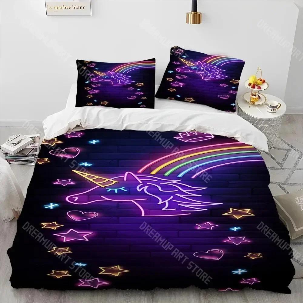 Unicorn Cute Cartoon Comforter Bedding Set,Duvet Cover Bed Set Quilt Cover Pillowcase,Queen Bedding Set for Child Boy Girl Gift
