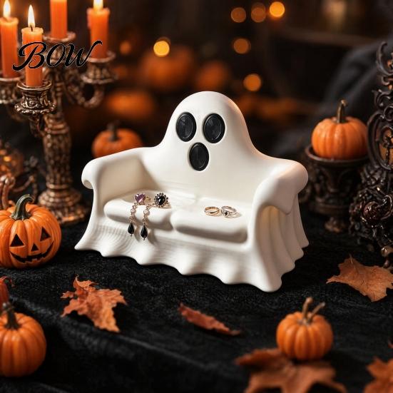 Spooky Decorative Tray Halloween Jewelry Tray, 3D Printed Ghost Pumpkin Couch Shaped Trinket Dish, Realistic Pattern Gothic Small Dish for Rings