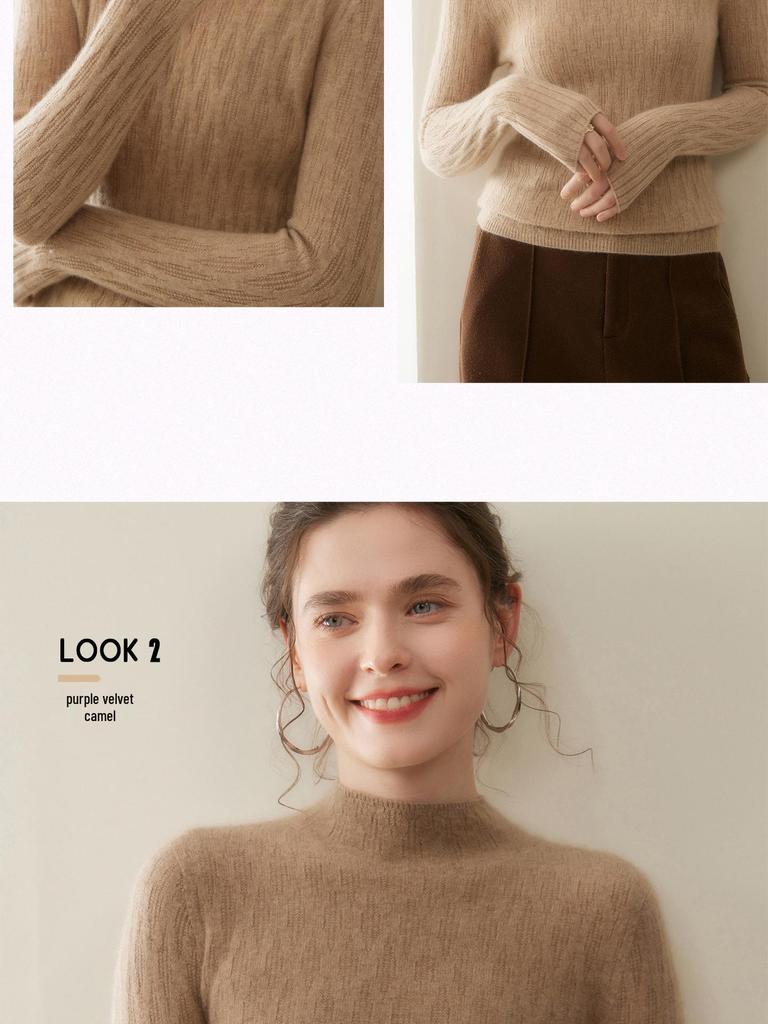Women's Seamless Lychee Pattern Half-High Collar Wool Sweater – Soft, Glutinous Style for Autumn/Winter