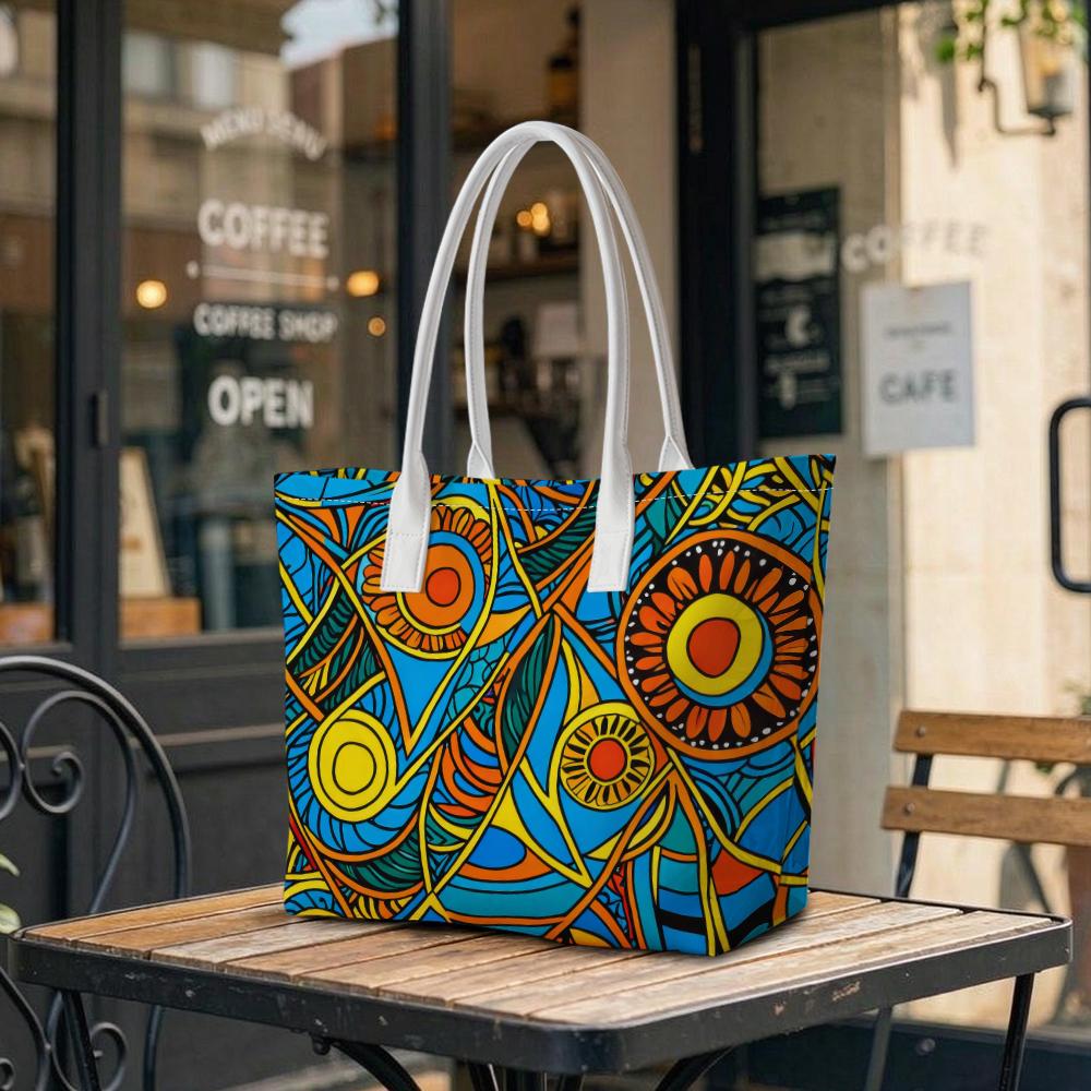 Bohemian Sun Pattern Tote Bag Casual Large Capacity Daily Use Handbag For Women Outdoor Shopping Portable Carryall Bag