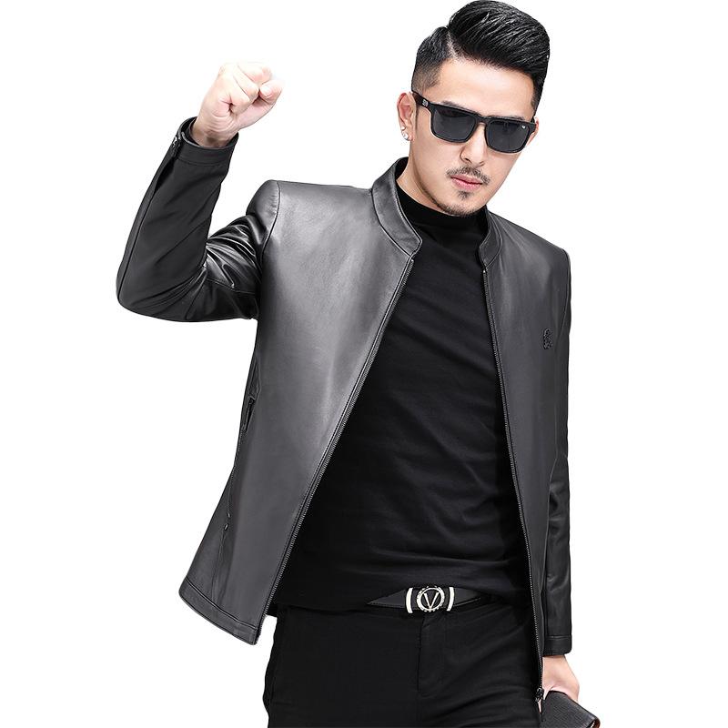 New Leather Jacket Men's Genuine Leather Sheepskin Jacket Stand Collar Short Slim Simple Jacket