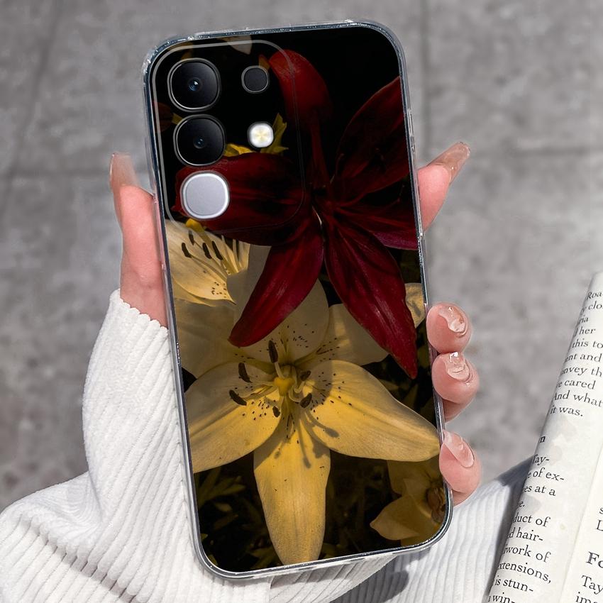 Shockproof Silicone Phone Cases For Vivo Y29 Y29s Y28 Y27 Y27t Y22 Y22s Y21 Y21e Y21s Y20 Y20i Beautiful Lavender Pattern Clear Covers For Vivo Casing