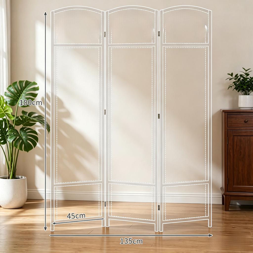 3-Piece Wooden Folding Screen, Foldable Room Divider for Living Room and Bedroom