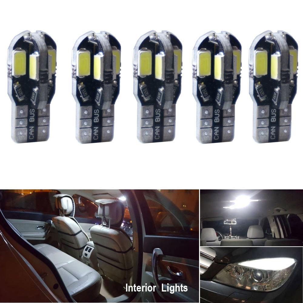 2/5/10/50/100 PCS T10 194 W5W LED Bulbs Car Interior Dome Maps Glove Box Trunk License Plate Lights 12V 5630-8SMD 6000K White Dome Lights 6