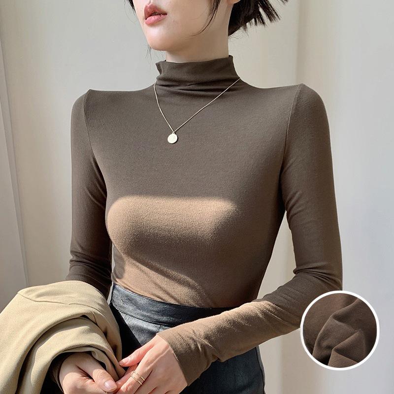 Women's Slim Fit Velvet Long-Sleeve Turtleneck Top for Autumn & Winter