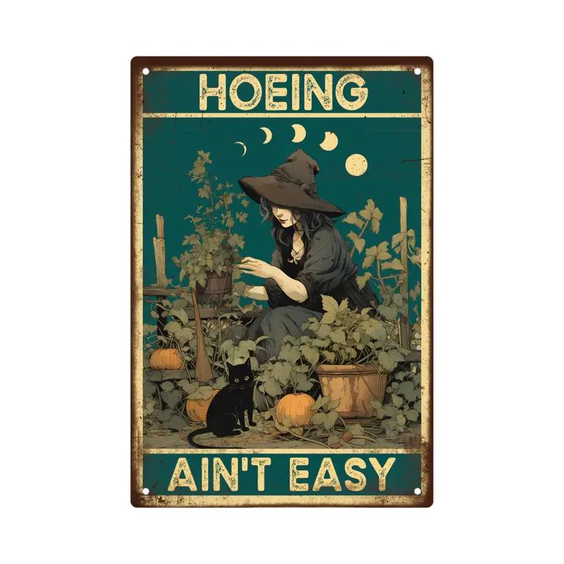 Vintage Witch Metal Tin Sign Wall Decor Retro Black Cat Witchy Art Signs for Home Decor Gifts