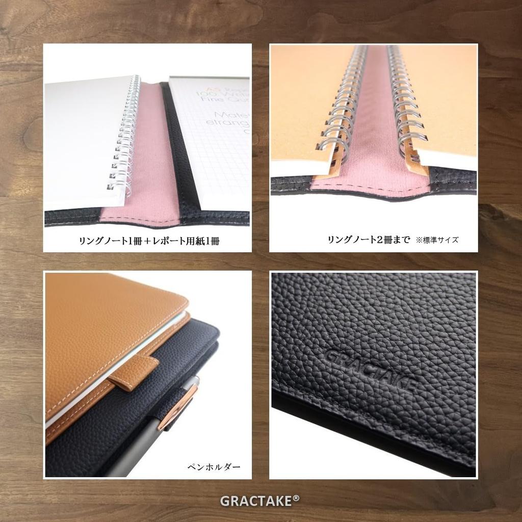GRACTAKE A5 Notebook Cover, Fits 2 or 3 College Notebooks, Report Paper, and Memo Pads, Genuine Leather, NC-A5 (Black)