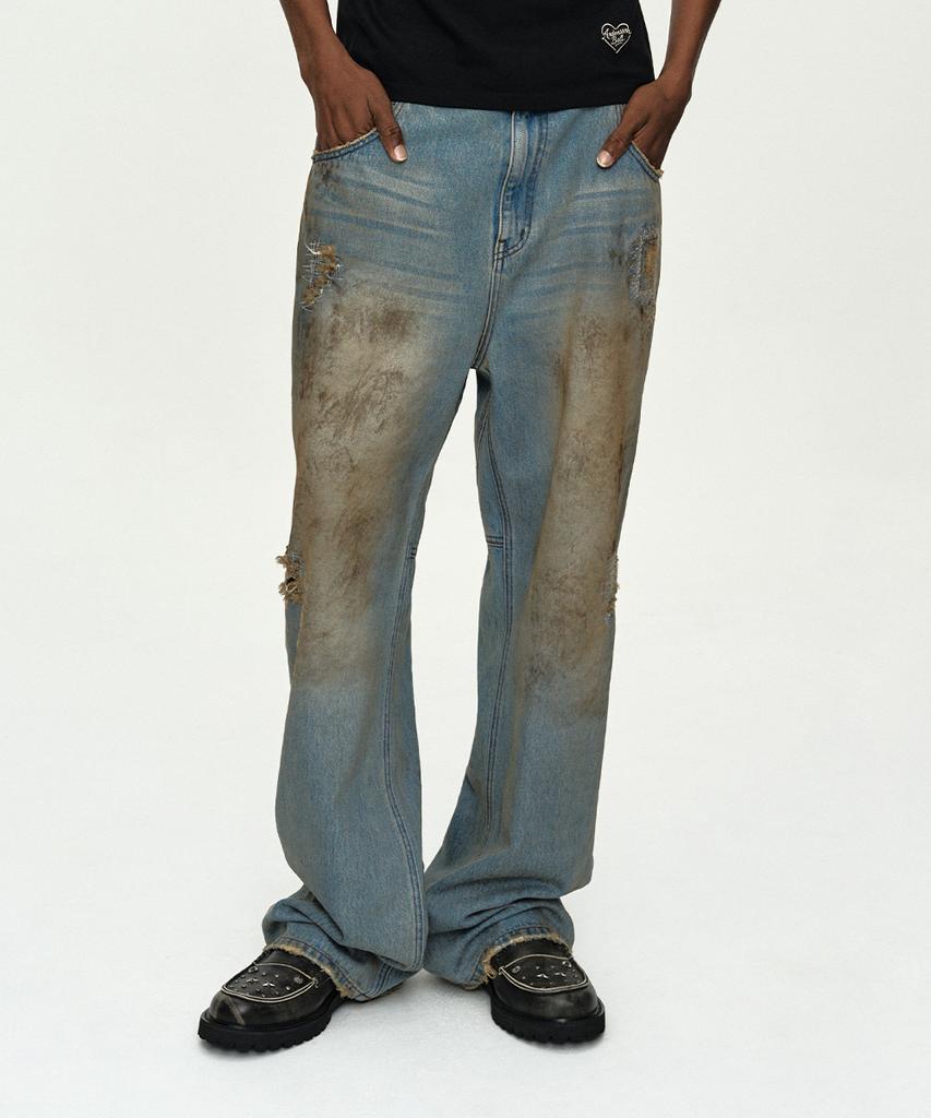 ADSB ANDERSSON BELL Unisex Destroyed Wide-Leg Jeans Apa864U(Blue)
