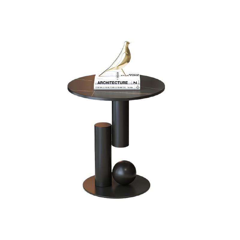 Cream-Style Sintered Stone Side Table: Minimalist Round Coffee Table for Living Room or Bedside, Light Luxury Feel.