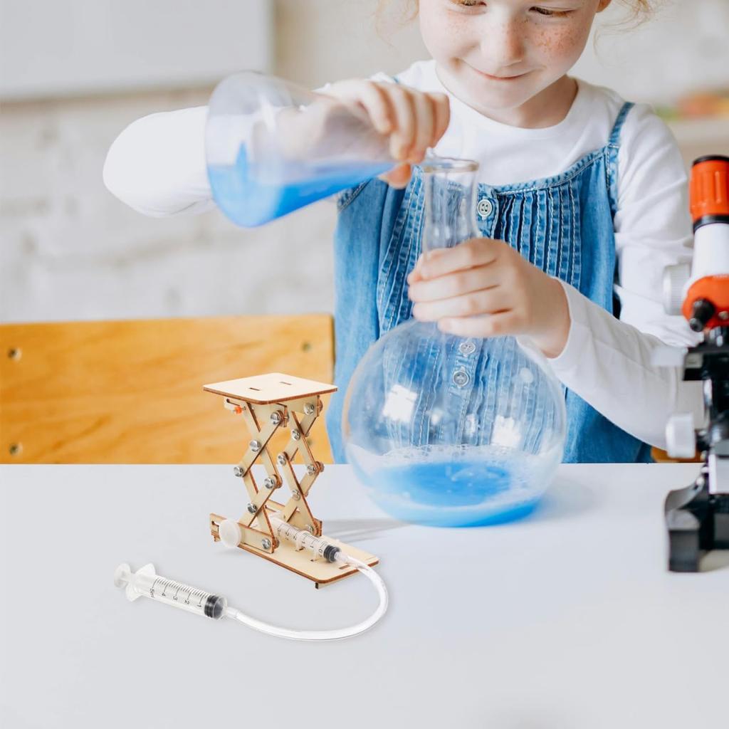 Toyvian Creative Science Toy for Kids, Wooden Hydraulic Lift Model Assembly Puzzle, Educational DIY Mechanical Kit, Stem Learning Toy for Boys and