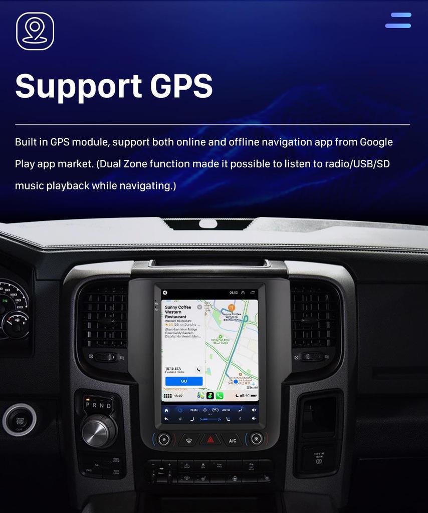 2013-2018 Dodge Ram Android GPS Navigation with WIFI & Wireless Carplay Integration