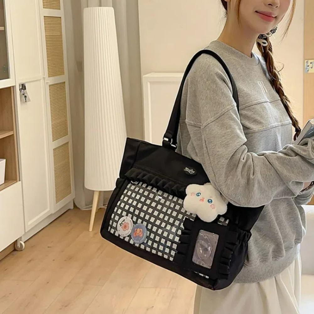 Girls' Ulzzang Ita Bag New Japanese Sweet Plaid Versatile and Cute College Style School Bag Commuting and Casual Tote Bag
