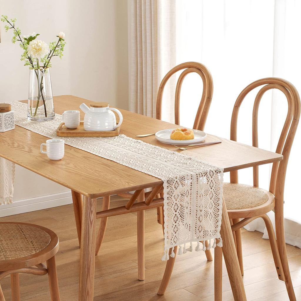 Macrame Table Runner Farmhouse Style Cotton Lace Boho Table Runner Vintage Style Table Decor Home Bridal Shower Country Wedding