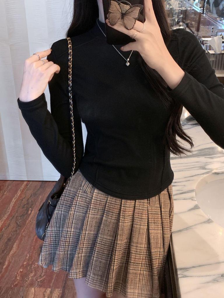 Women's High-Neck Brushed Base Layer Shirt – Slim Fit, Warm Long Sleeve, Inner Wear, Autumn/Winter Collection.