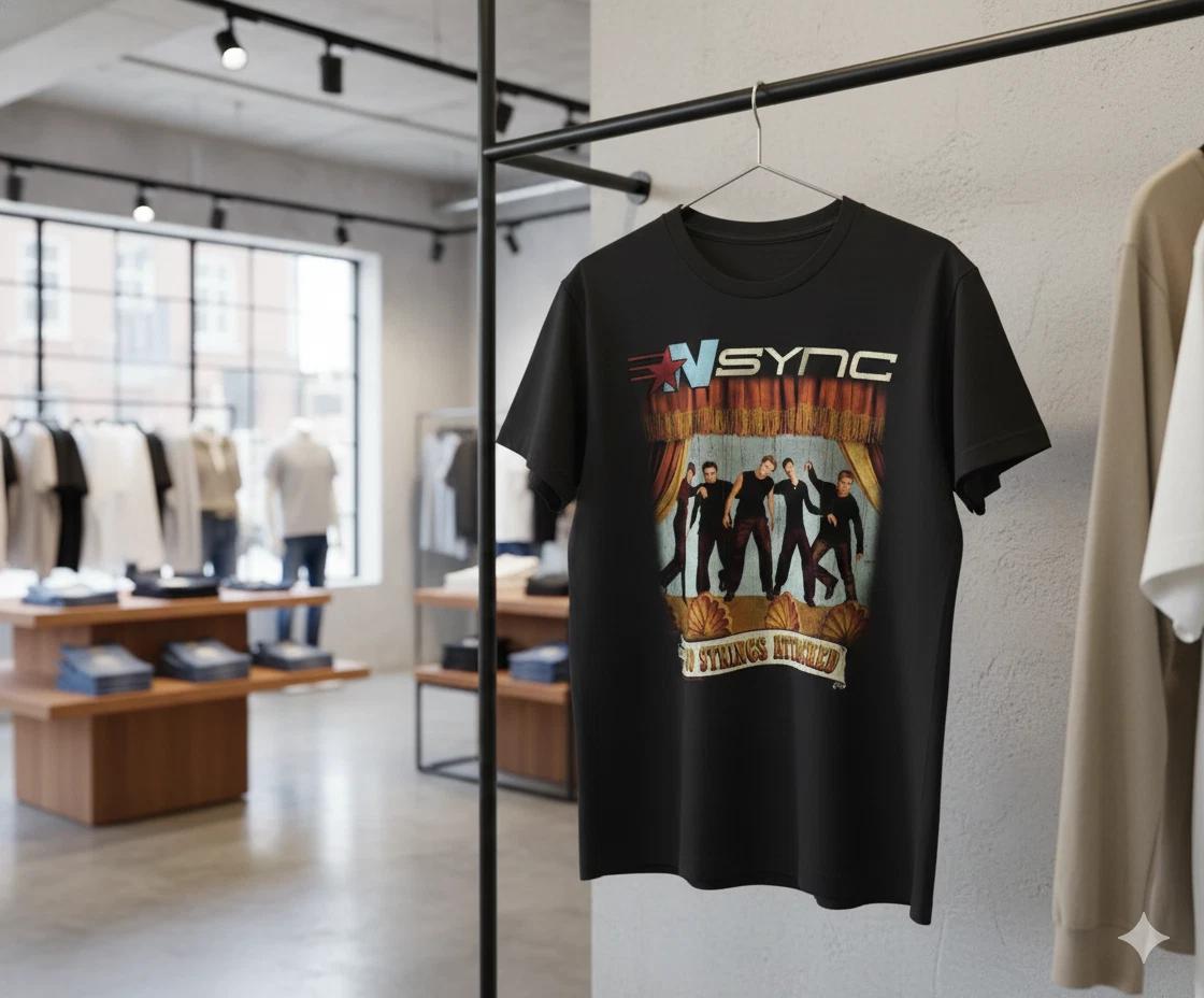 NSYNC No Strings Attached Vintage Style Black T-Shirt Mens - T044 M