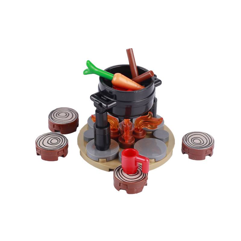 MOC Building Blocks Bonfire Flame Medieval Wine Bottle Accessories Set Candlestick Model Mini Brick Compatible Toy Gift DIY X019