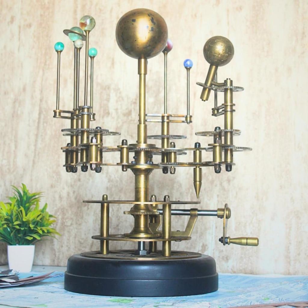 Rustic Orrery Solar System Celestial Model Fully Functional Antique Orrery with Saturn