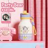 Modern Children's Cartoon Cute Stainless Steel 480ml Leak-Proof Vacuum Insulated Anti-Fall Thickened Strap Water Straw Cup
