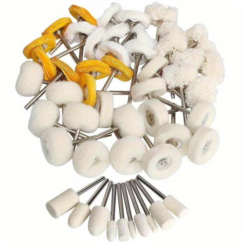 50pcs 1Inch Polishing Buffing Wheel Set, Wool Felt Mounted 3mm Shank For Rotary Tool Accessories, Mini Brush Polishing Kit For Watch And Jewelry