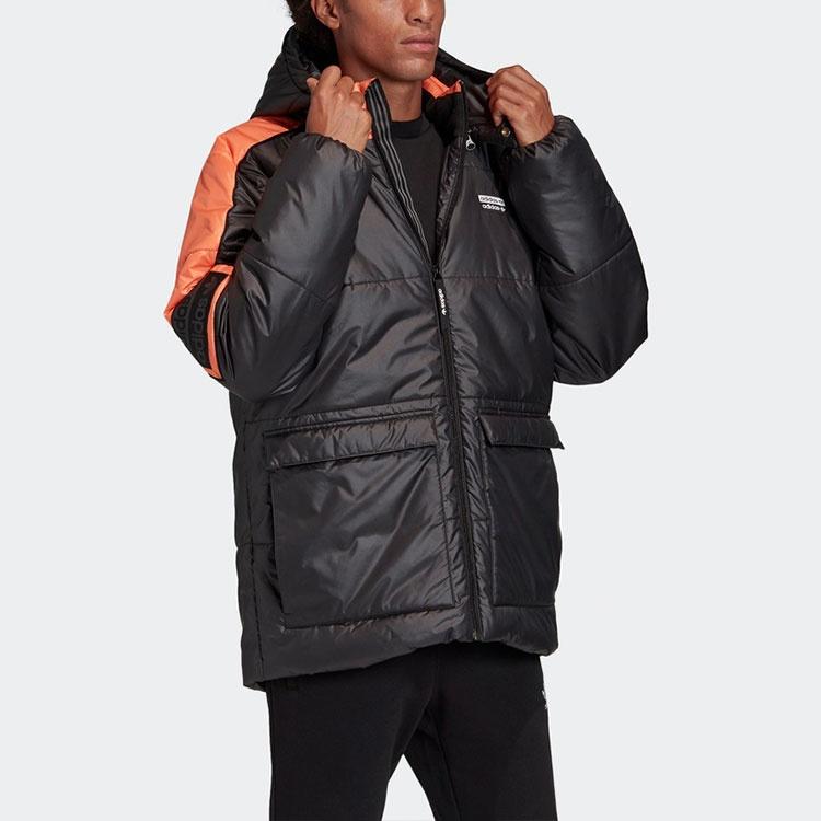 adidas originals R.y.v. Padded Stay Warm Colorblock Sports mid-length Hooded Padded Jacket Black Men's GC8687