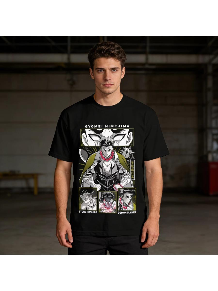 

Demon Slayer 2026 New Hot TShirt Gyomei Himejima Stone Hashira Muzan Tanjiro Print Breathable Casual Tops for Men and Women S