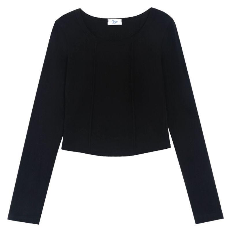 

Двусторонняя футболка из немецкого бархата облегающего кроя с длинным рукавом: Подчеркивающий фигуру, теплый, в корейском стиле для осени и зимы M (40-50 kg) чёрный