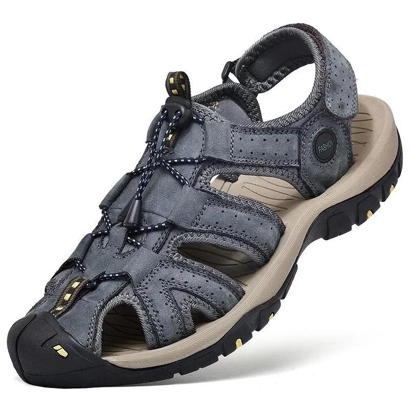 

Men Summer Sandals Male Genuine Leather Sports Sandals Men Covered Toe Outdoor Hiking Sandals for Office Seasides Vacation Beach 48 синій